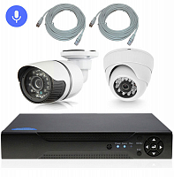 Комплект видеонаблюдения IP Ps-Link KIT-B202IPM-POE   2Мп   2 камеры   запись звука