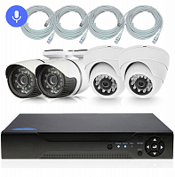 Комплект видеонаблюдения IP Ps-Link KIT-B204IPM-POE   2Мп   4 камеры   запись звука